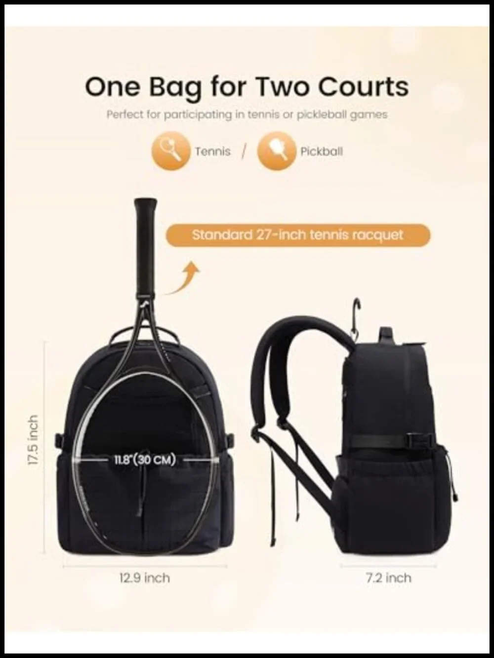 Tennis Backpack with Shoe Compartment & Wet Pocket, Fits 27